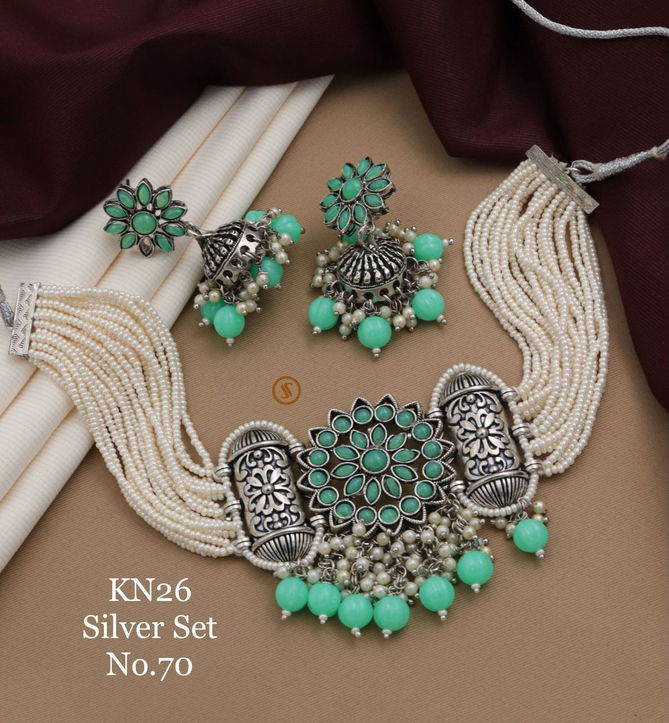 26 KN Moti Silver Fancy Necklace Set Wholesale Shop In Surat
